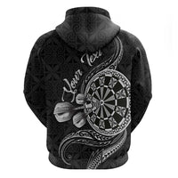 Personalised Niue Darts Masters Zip Hoodie Tribal Hiapo Dartboard - Polynesian Pride