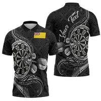 Personalised Niue Darts Masters Zipper Polo Shirt Tribal Hiapo Dartboard - Polynesian Pride