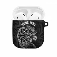 Personalised New Zealand Aotearoa Darts Masters AirPods Case Tribal Silver Fern and Ta Moko Dartboard LT03 Black - Polynesian Pride
