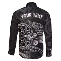 Personalised New Zealand Aotearoa Darts Masters Family Matching Long Sleeve Bodycon Dress and Hawaiian Shirt Tribal Silver Fern and Ta Moko Dartboard - Polynesian Pride