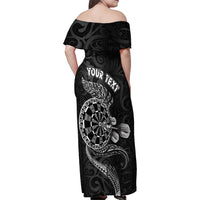 Personalised New Zealand Aotearoa Darts Masters Family Matching Off Shoulder Maxi Dress and Hawaiian Shirt Tribal Silver Fern and Ta Moko Dartboard - Polynesian Pride