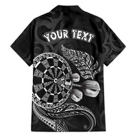Personalised New Zealand Aotearoa Darts Masters Family Matching Off Shoulder Short Dress and Hawaiian Shirt Tribal Silver Fern and Ta Moko Dartboard - Polynesian Pride