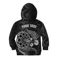 Personalised New Zealand Aotearoa Darts Masters Kid Hoodie Tribal Silver Fern and Ta Moko Dartboard - Polynesian Pride