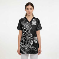 Personalised New Zealand Aotearoa Darts Masters Scrub Top Tribal Silver Fern and Ta Moko Dartboard - Polynesian Pride