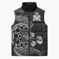 Personalised New Zealand Aotearoa Darts Masters Sleeveless Puffer Jacket Tribal Silver Fern and Ta Moko Dartboard - Polynesian Pride