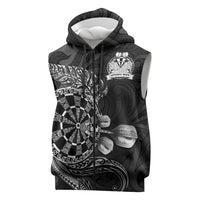 Personalised New Zealand Aotearoa Darts Masters Sleeveless Zip Hoodie Tribal Silver Fern and Ta Moko Dartboard - Polynesian Pride