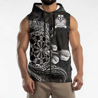 Personalised New Zealand Aotearoa Darts Masters Sleeveless Zip Hoodie Tribal Silver Fern and Ta Moko Dartboard - Polynesian Pride
