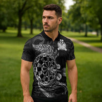 Personalised New Zealand Aotearoa Darts Masters Zipper Polo Shirt Tribal Silver Fern and Ta Moko Dartboard - Polynesian Pride