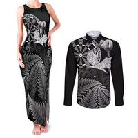 Personalised New Zealand Aotearoa Darts Masters Couples Matching Tank Maxi Dress and Long Sleeve Button Shirt Silver Fern and Maori Spirit - Polynesian Pride