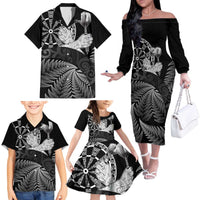 Personalised New Zealand Aotearoa Darts Masters Family Matching Off The Shoulder Long Sleeve Dress and Hawaiian Shirt Silver Fern and Maori Spirit - Polynesian Pride