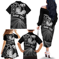 Personalised New Zealand Aotearoa Darts Masters Family Matching Off The Shoulder Long Sleeve Dress and Hawaiian Shirt Silver Fern and Maori Spirit - Polynesian Pride
