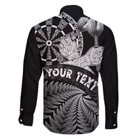 Personalised New Zealand Aotearoa Darts Masters Family Matching Off The Shoulder Long Sleeve Dress and Hawaiian Shirt Silver Fern and Maori Spirit - Polynesian Pride