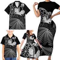Personalised New Zealand Aotearoa Darts Masters Family Matching Short Sleeve Bodycon Dress and Hawaiian Shirt Silver Fern and Maori Spirit - Polynesian Pride