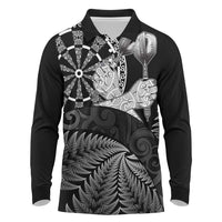 Personalised New Zealand Aotearoa Darts Masters Long Sleeve Polo Shirt Silver Fern and Maori Spirit - Polynesian Pride