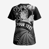 Personalised New Zealand Aotearoa Darts Masters Scrub Top Silver Fern and Maori Spirit - Polynesian Pride