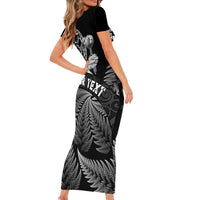 Personalised New Zealand Aotearoa Darts Masters Short Sleeve Bodycon Dress Silver Fern and Maori Spirit - Polynesian Pride