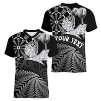 Personalised New Zealand Aotearoa Darts Masters Women V-Neck T-Shirt Silver Fern and Maori Spirit - Polynesian Pride