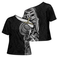 Traditional Polynesian Art Tattoos Cross Shoulder Shirt Black Color - Polynesian Pride