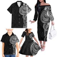 Traditional Polynesian Art Tattoos Family Matching Off The Shoulder Long Sleeve Dress and Hawaiian Shirt Black Color - Polynesian Pride