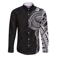 Traditional Polynesian Art Tattoos Family Matching Off The Shoulder Long Sleeve Dress and Hawaiian Shirt Black Color - Polynesian Pride