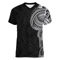 Traditional Polynesian Art Tattoos Women V-Neck T-Shirt Black Color - Polynesian Pride
