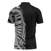 Traditional Polynesian Art Tattoos Zipper Polo Shirt Black Color - Polynesian Pride