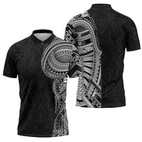 Traditional Polynesian Art Tattoos Zipper Polo Shirt Black Color - Polynesian Pride