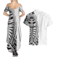 Traditional Polynesian Art Tattoos Couples Matching Summer Maxi Dress and Hawaiian Shirt White Color - Polynesian Pride