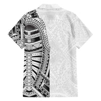 Traditional Polynesian Art Tattoos Family Matching Off Shoulder Short Dress and Hawaiian Shirt White Color - Polynesian Pride