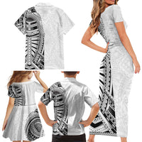 Traditional Polynesian Art Tattoos Family Matching Short Sleeve Bodycon Dress and Hawaiian Shirt White Color - Polynesian Pride