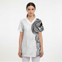 Traditional Polynesian Art Tattoos Scrub Top White Color - Polynesian Pride