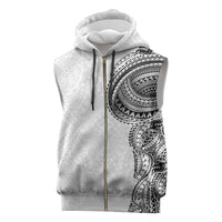 Traditional Polynesian Art Tattoos Sleeveless Zip Hoodie White Color - Polynesian Pride