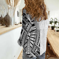 Traditional Polynesian Art Tattoos Women Casual Shirt White Color - Polynesian Pride