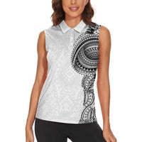 Traditional Polynesian Art Tattoos Women Sleeveless Polo Shirt White Color - Polynesian Pride