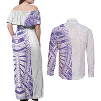 Traditional Polynesian Art Tattoos Couples Matching Off Shoulder Maxi Dress and Long Sleeve Button Shirt Purple Color - Polynesian Pride