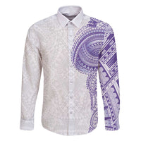 Traditional Polynesian Art Tattoos Family Matching Long Sleeve Bodycon Dress and Hawaiian Shirt Purple Color - Polynesian Pride