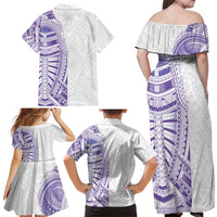 Traditional Polynesian Art Tattoos Family Matching Off Shoulder Maxi Dress and Hawaiian Shirt Purple Color - Polynesian Pride