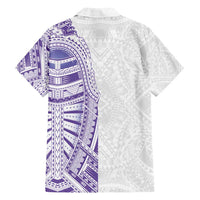 Traditional Polynesian Art Tattoos Family Matching Off Shoulder Short Dress and Hawaiian Shirt Purple Color - Polynesian Pride