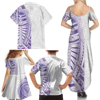 Traditional Polynesian Art Tattoos Family Matching Summer Maxi Dress and Hawaiian Shirt Purple Color - Polynesian Pride