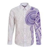 Traditional Polynesian Art Tattoos Long Sleeve Button Shirt Purple Color - Polynesian Pride