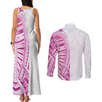 Traditional Polynesian Art Tattoos Couples Matching Tank Maxi Dress and Long Sleeve Button Shirt Pink Color - Polynesian Pride