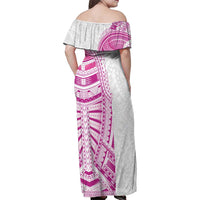 Traditional Polynesian Art Tattoos Family Matching Off Shoulder Maxi Dress and Hawaiian Shirt Pink Color - Polynesian Pride