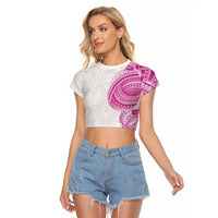 Traditional Polynesian Art Tattoos Raglan Cropped T Shirt Pink Color - Polynesian Pride