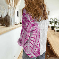 Traditional Polynesian Art Tattoos Women Casual Shirt Pink Color - Polynesian Pride