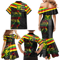 Kanaka Maoli Running Family Matching Mermaid Dress and Hawaiian Shirt Kakau Pattern with Kanaka Maoli Flag Color