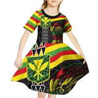 Kanaka Maoli Running Kid Short Sleeve Dress Kakau Pattern with Kanaka Maoli Flag Color LT03 - Polynesian Pride