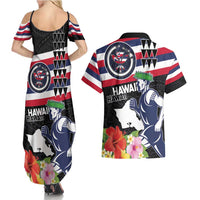 Honolulu Running Race Couples Matching Summer Maxi Dress and Hawaiian Shirt Hawaii Marathon Kakau Art with Hibiscus and National Flag Style