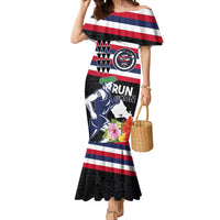 Honolulu Running Race Mermaid Dress Hawaii Marathon Kakau Art with Hibiscus and National Flag Style