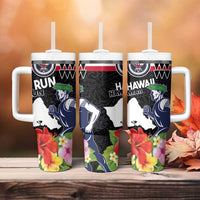 Honolulu Running Race Tumbler With Handle Hawaii Marathon Kakau Art with Hibiscus and National Flag Style