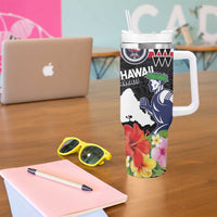 Honolulu Running Race Tumbler With Handle Hawaii Marathon Kakau Art with Hibiscus and National Flag Style